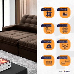 Sofá Retrátil/Reclinável Zurique 2,50M Suede Velut Marrom com Molas No Assento - King House - 6