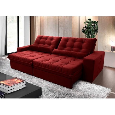 Sofá Retrátil/Reclinável Zurique 2,50m Suede Velut Vermelho c/ Molas no Assento - King House