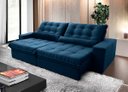 Ver imagem 1 de Sofá Retrátil/reclinável Zurique 3,00m Suede Velut Azul Marinho C/ Molas no Assento