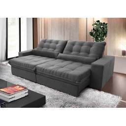 Sofá Retrátil/Reclinável Zurique 3,00m Suede Velut Cinza c/ Molas no Assento - King House - 2