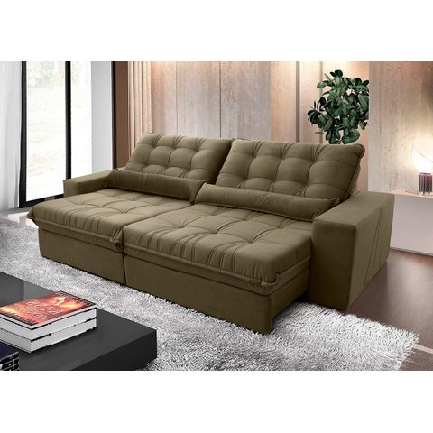 Sofá Retrátil/Reclinável Zurique 2,70M Suede Velut Bege com Molas No Assento - King House