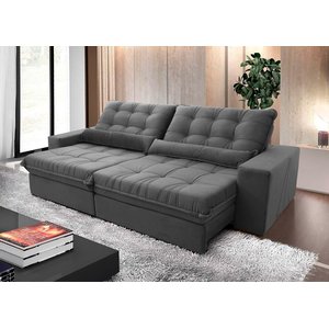 Sofá Retrátil/Reclinável Zurique 2,70m Suede Velut Cinza c/ Molas no Assento - King House