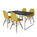 Ver imagem 2 de Mesa Industrial Base Ferro Branco Tampo 137x90 Preto 4 Cadeiras Eames Madeira Assento Amarelo