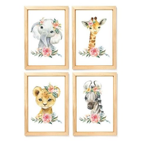 Quadro Decorativo Infantil - Animais Aquarela