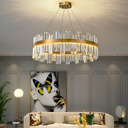 Ver imagem 3 de Lustre Pendente Teto 130cm X 57cm Led 3 Cores 128 Cristais Redondo Gimpo Kjdd-l-392-60cm