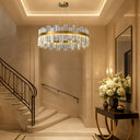 Ver imagem 6 de Lustre Pendente Teto 130cm X 57cm Led 3 Cores 128 Cristais Redondo Gimpo Kjdd-l-392-60cm