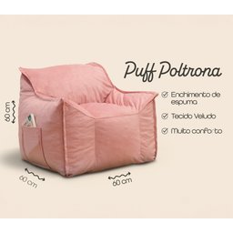 Puff Poltrona Nuvem Infantil Criança Nuvem com Enchimento de Espuma - Tecido Veludo Rosa - 4