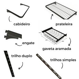 Closet Armário Aramado Modulado Gaveta Prateleira 3,70m PT - 3