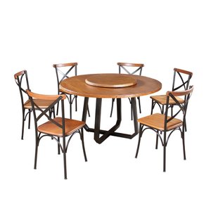 Mesa Jantar Redonda Prato Giratório Clarisse 1,60m Madeira 6 Cadeiras Paris Base Alumínio Castanho