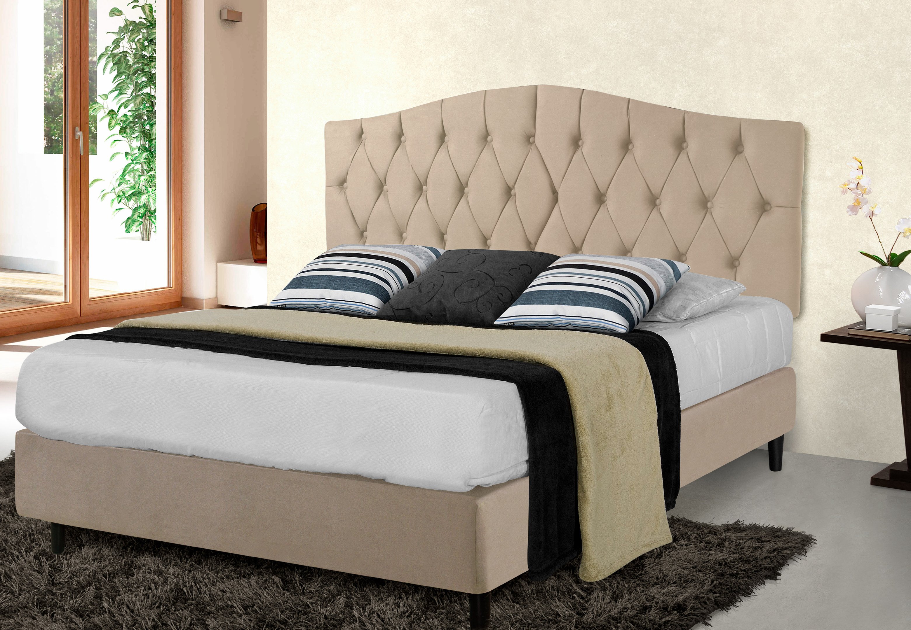 Cabeceira Painel Dubai Estofada Queen Size Bege - 1,60 metros