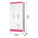 Ver imagem 3 de Guarda Roupa Solteiro 3 Portas 2 Gavetas Lima - Branco / Rosa Flex Branco