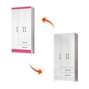 Ver imagem 5 de Guarda Roupa Solteiro 3 Portas 2 Gavetas Lima - Branco / Rosa Flex Branco