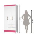 Ver imagem 6 de Guarda Roupa Solteiro 3 Portas 2 Gavetas Lima - Branco / Rosa Flex Branco