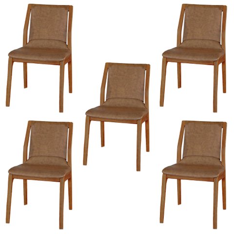 Kit 5 Cadeiras Decorativas Sala de Jantar Madeira Maciça Bruyne PU Marrom - Gran Belo