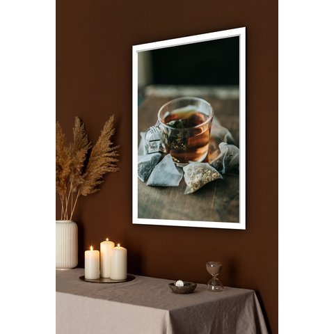Quadro Decorativo Xícara Chá Sachês - 70x50cm:moldura Branca