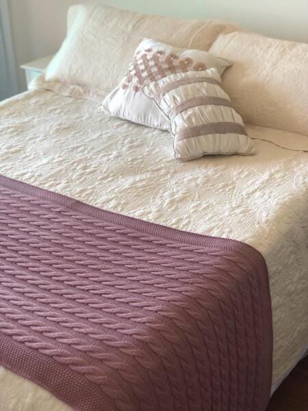 Peseira de Tricot Xale para Sala Cama de Solteiro 140cm x 60cm Cor Rose - 3