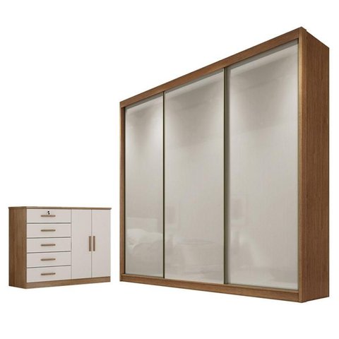 Guarda Roupa Casal Londres e Cômoda Seul Cumaru 25 Fendi - Novo Horizonte