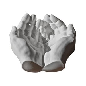 Porta Objetos Decorativo Mãos 15,5cm em Cimento Artesanal Cinza