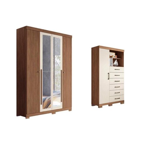 Guarda Roupa +cômoda 2 Peças Qc312 Jatoba/areia - Santos Andirá