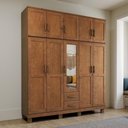 Ver imagem 3 de Guarda Roupa Casal com Espelho 10 Portas 2 Gavetas Madeira Maciça Lorie F06 Castanho - Lyam Decor