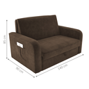 Ver imagem 2 de Sofá-Cama Baú Lyon Veludo Marrom 140cm com Bolso Lateral e Alça Frontal para Sala