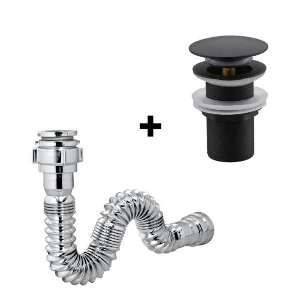 Combo: Válvula Click Preta Metal + Sifão Sanfonado Universal - 1