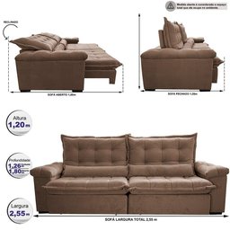 Sofá Retrátil e Reclinável 2,55m Cama Inbox Big Fresh com Softgel d40 Velupluma Castor - 8