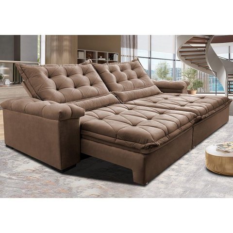 Sofá Retrátil e Reclinável 2,55m Cama Inbox Big Fresh com Softgel d40 Velupluma Castor