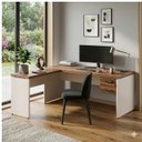 Ver imagem 1 de Mesa em L (Mesa 1,70m + Mesa Auxiliar) c/ Gavetas (Tampo 40mm) Nogal Sevilha / Champanhe 34326