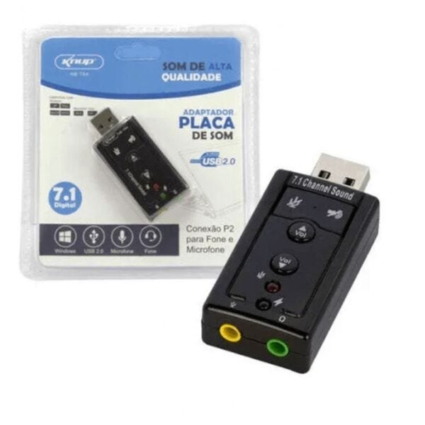 Adaptador Placa de Som USB 2.0 Fone Microfone 7.1 Digital - HB-T64 - Knup - 1