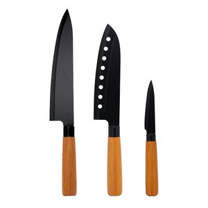 Jogo 3 Facas do Chef, Japonesa e Legumes Inox Wood Black