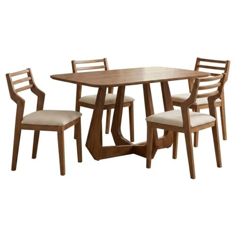 Mesa de Jantar Bromelia com 4 Cadeiras Estofadas Damasco Linho Cru Natuem