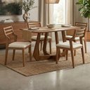Ver mais imagens de Mesa de Jantar Bromelia com 4 Cadeiras Estofadas Damasco Linho Cru Natuem