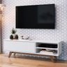 Rack Branco Baixo para Sala TV - com Porta e Pés de Madeira - 1