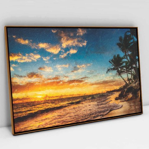 Quadro Decorativo Horizonte em tela Canvas TACOLADO PAPEL DE PAREDE Moldura Flutuante 4,5cm Freijó 9