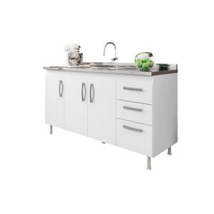 Balcão Armário de Cozinha Nathan 160cm Branco S- Tampo