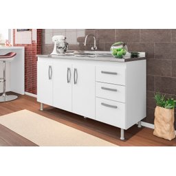 Balcão Armário de Cozinha Nathan 160cm Branco S- Tampo - 2