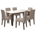 Ver imagem 1 de Mesa de Jantar 160cm Liz Amêndoa Off White com 6 Cadeiras Jade Bordada Amêndoa Cappuccino