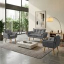 Ver imagem 1 de Kit Namoradeira Decorativa e 2 Poltronas Confortável para Sala Recepção Manicure Alice Suede