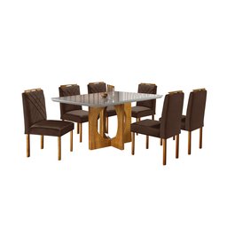 Conjunto Sala de Jantar Malibu Mesa e 6 Cadeiras Madeira Maciça Tampo com Vidro - 2