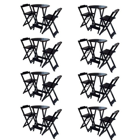 Kit 8 Jogos De Mesa Bistrô De Madeira Com 2 Cadeiras Dobravel Preto - Preto