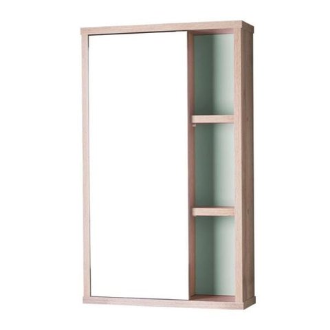 Espelho Milano para Banheiro com Armário Carvalho e Verde Menta - 69 x 42cm