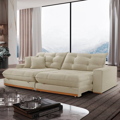 Sofá Retrátil 3 Lugares 250cm Linho Belize