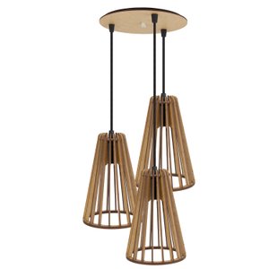 Luminaria Pendente Tripla Koni E27 Madeira Mdf Cr Desmontada:rústico
