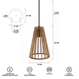 Luminaria Pendente Tripla Koni E27 Madeira Mdf Cr Desmontada:rústico - 8