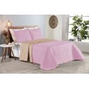 Ver imagem 1 de Colcha Cobre Leito Cama Queen 3 Pç Dupla Face Duas Cores Acolchoado Microfibra:rosa e Avelã Bege