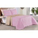 Ver imagem 3 de Colcha Cobre Leito Cama Queen 3 Pç Dupla Face Duas Cores Acolchoado Microfibra:rosa e Avelã Bege