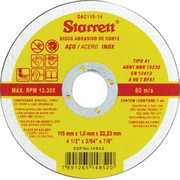 Kit de Disco de Corte Starrett com 06 Discos Fino Inox 4.1/2 Starrett Esmerilhadeira -c/06 - 2 Kit de Disco de Corte Starrett com 06 Discos Fino Inox 4.1/2 Starrett Esmerilhadeira -c/06 - 2
