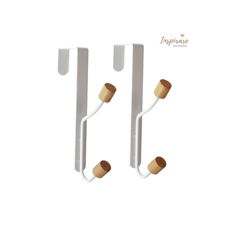 Kit com 2 Cabideiros de Porta Ferro e Madeira