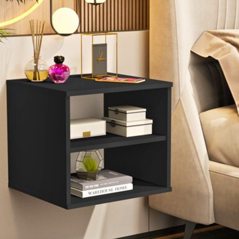 Mesa de Cabeceira Preta Madeira Moderna Suspensa